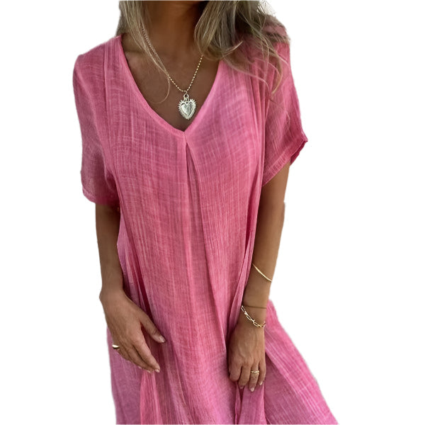 Xoey - Baumwoll- & Leinen V-Ausschnitt Sommerkleid