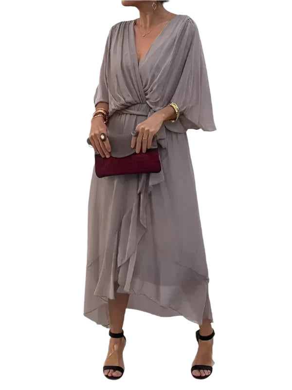 Reah - V-Ausschnitt Chiffonkleid