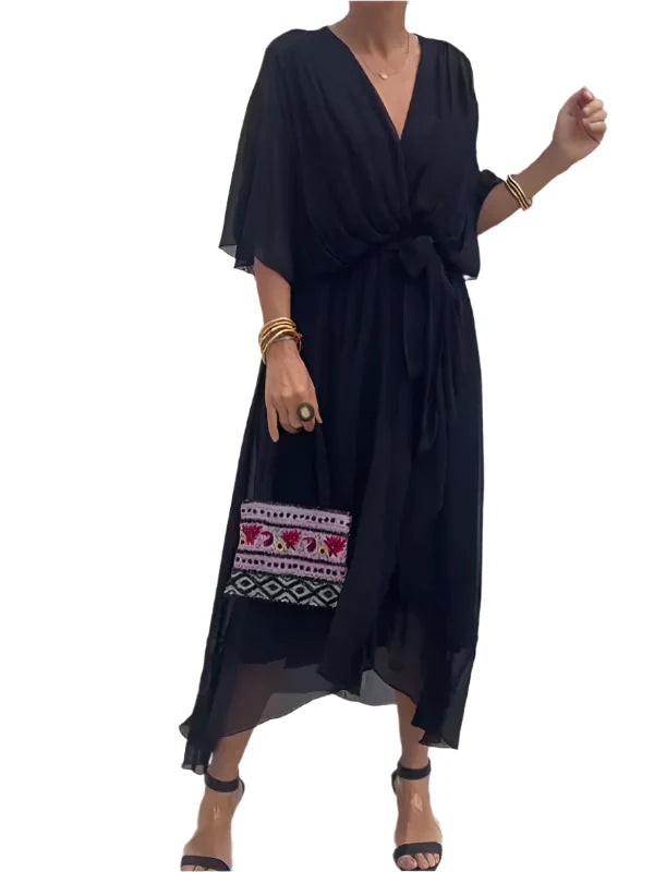 Reah - V-Ausschnitt Chiffonkleid
