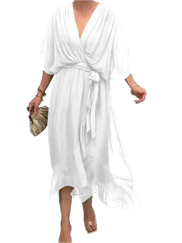 Reah - V-Ausschnitt Chiffonkleid