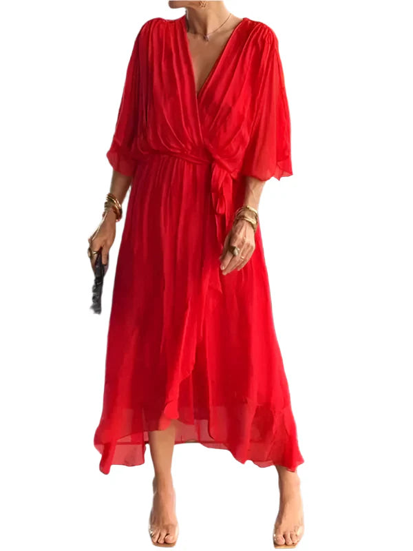 Reah - V-Ausschnitt Chiffonkleid