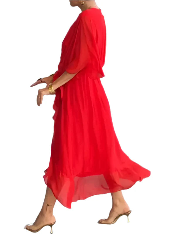 Reah - V-Ausschnitt Chiffonkleid