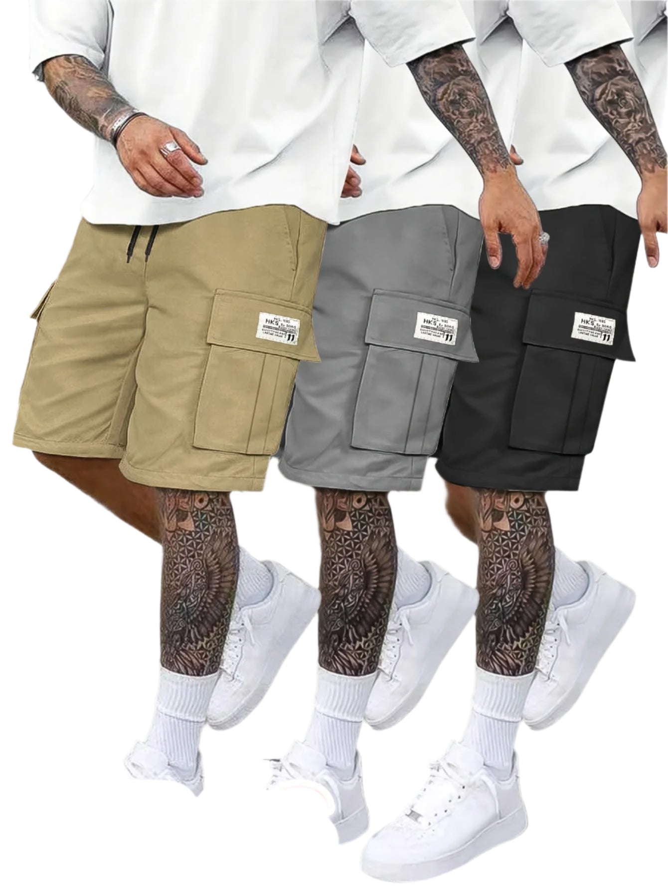 Cortlin – 3er-Pack Cargo-Shorts für Herren mit Klappentaschen