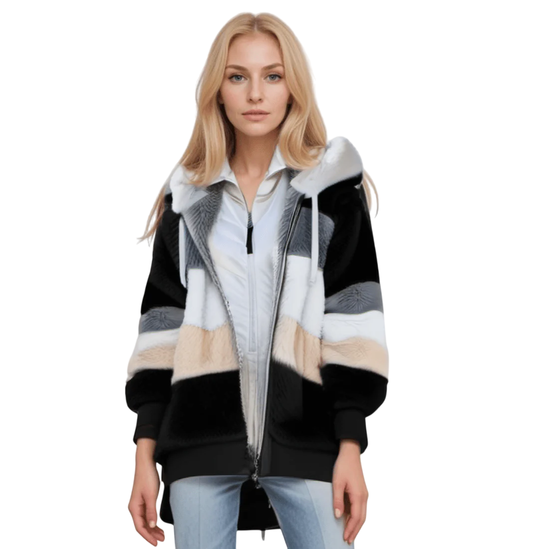 CozyFleece Damen Plüsch-Kunstpelzjacke