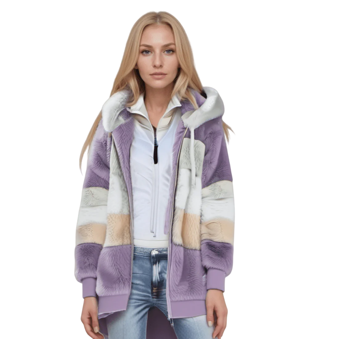 CozyFleece Damen Plüsch-Kunstpelzjacke