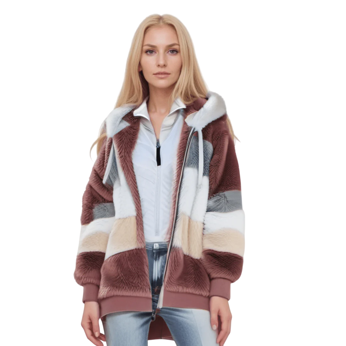 CozyFleece Damen Plüsch-Kunstpelzjacke