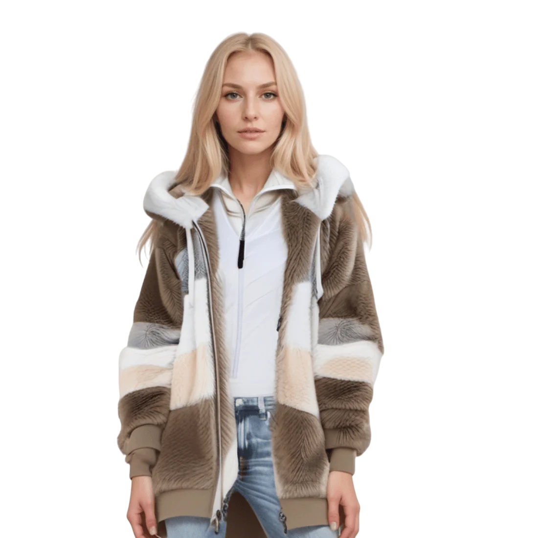 CozyFleece Damen Plüsch-Kunstpelzjacke