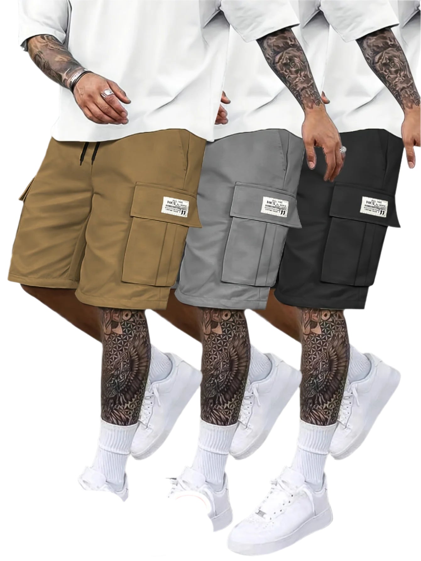 Cortlin – 3er-Pack Cargo-Shorts für Herren mit Klappentaschen