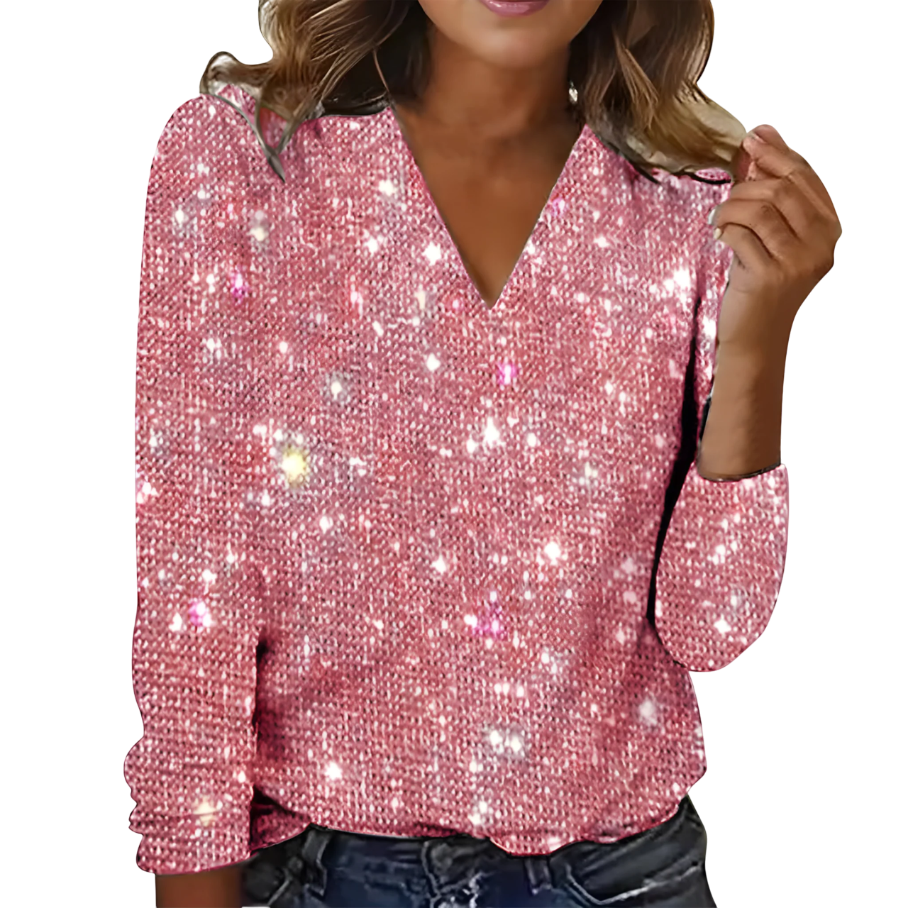 Elara™ – V-Ausschnitt Glitzerbluse