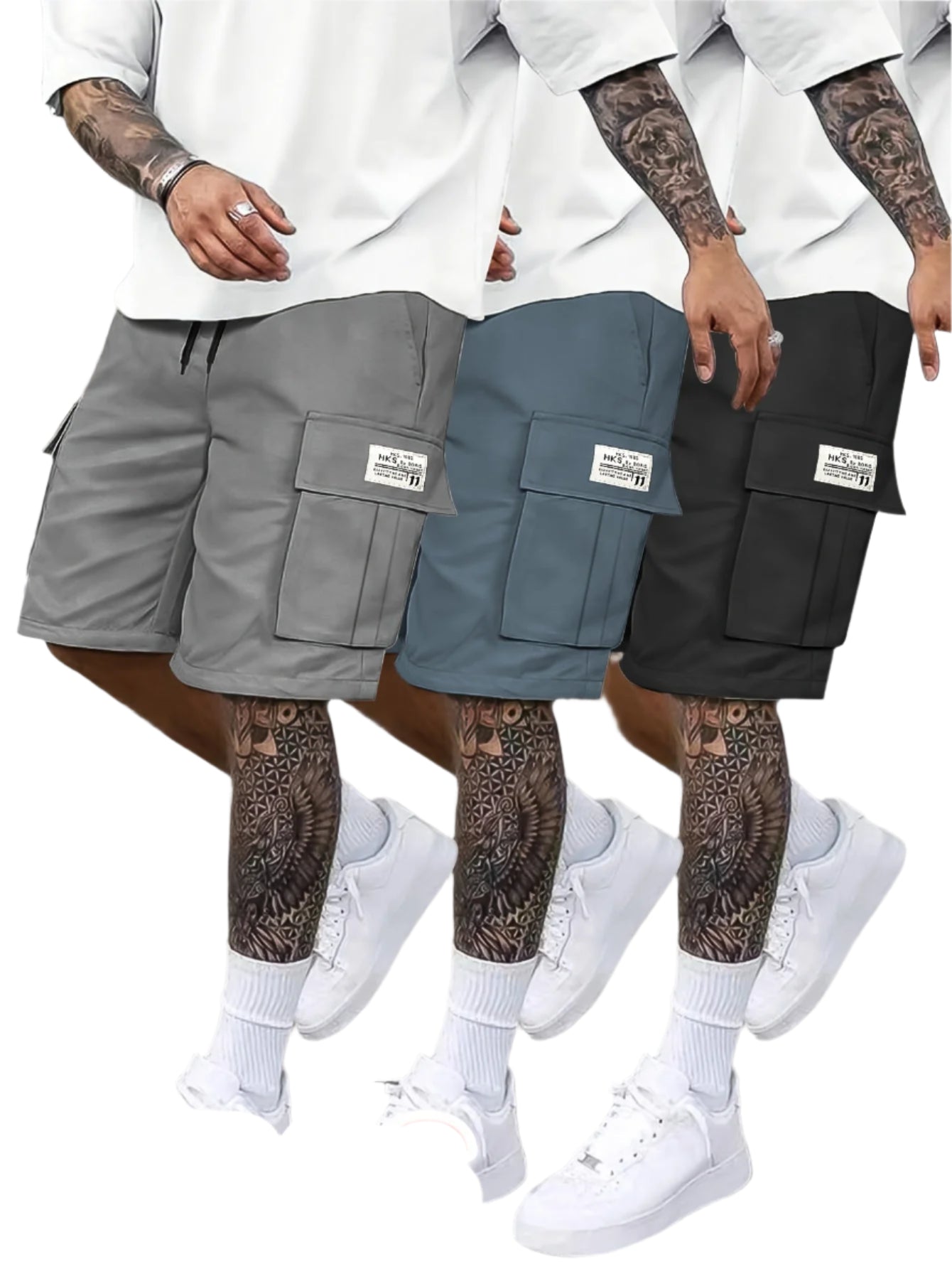 Cortlin – 3er-Pack Cargo-Shorts für Herren mit Klappentaschen