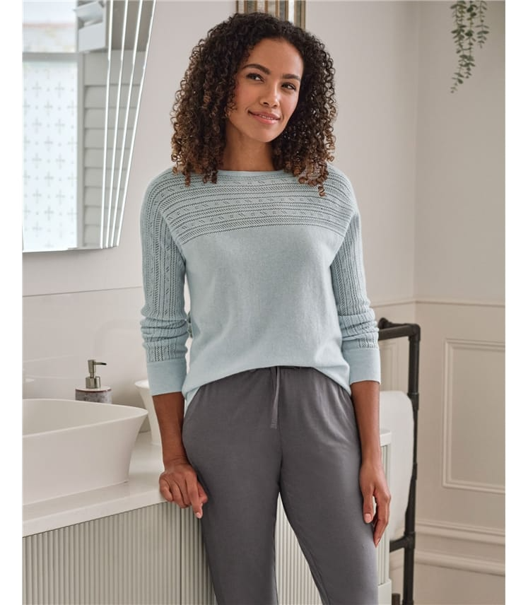 Boot-Ausschnitt Pointelle Kaschmir Merino Pullover