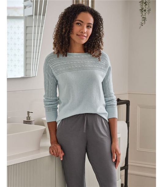 Boot-Ausschnitt Pointelle Kaschmir Merino Pullover