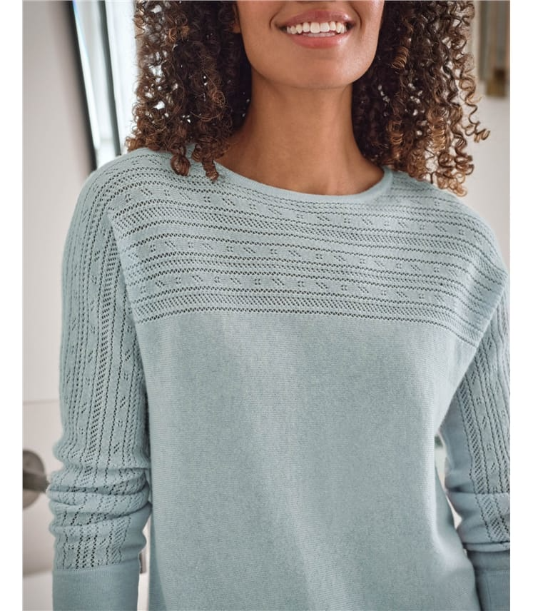 Boot-Ausschnitt Pointelle Kaschmir Merino Pullover