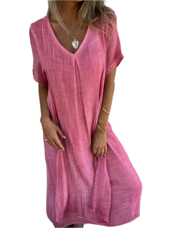 Xoey - Baumwoll- & Leinen V-Ausschnitt Sommerkleid