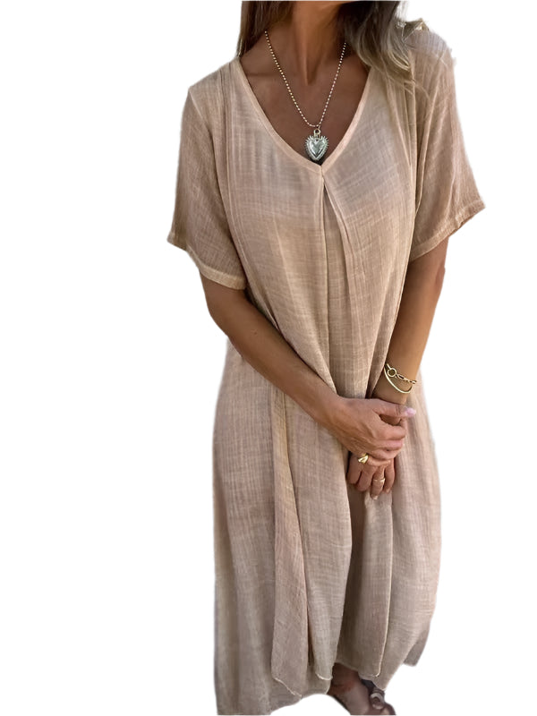 Xoey - Baumwoll- & Leinen V-Ausschnitt Sommerkleid