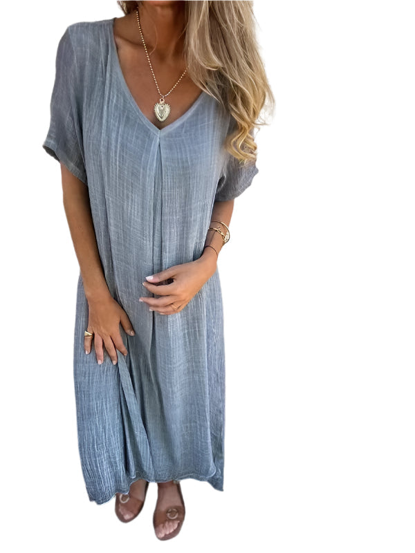 Xoey - Baumwoll- & Leinen V-Ausschnitt Sommerkleid