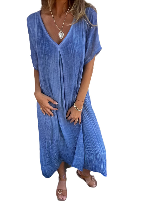 Xoey - Baumwoll- & Leinen V-Ausschnitt Sommerkleid