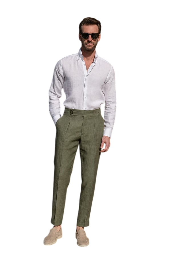 London – Herren Slim-Fit Leinenhose mit Verstellbaren Seitentabs