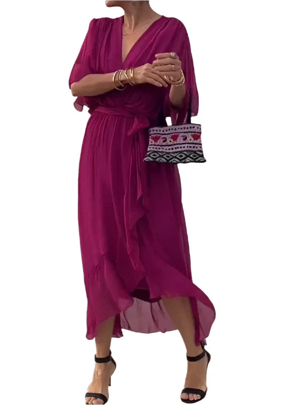 Reah - V-Ausschnitt Chiffonkleid