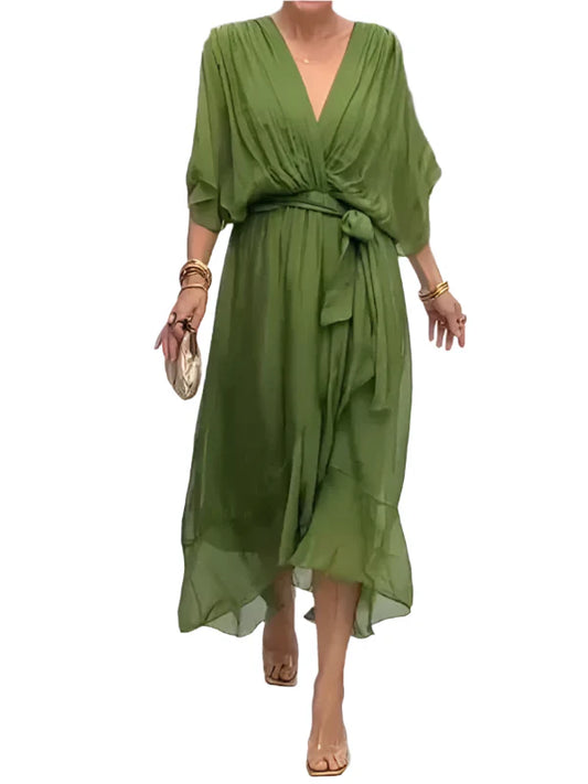 Reah - V-Ausschnitt Chiffonkleid