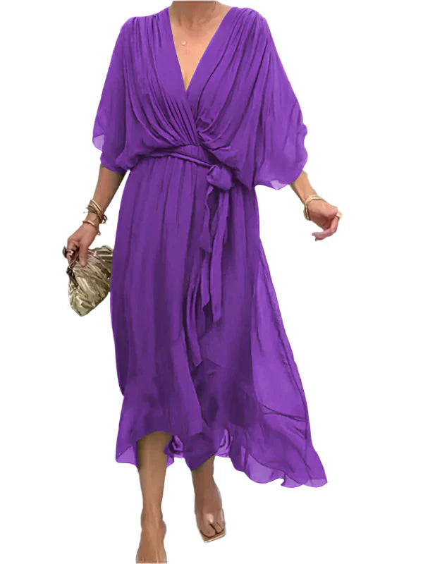 Reah - V-Ausschnitt Chiffonkleid