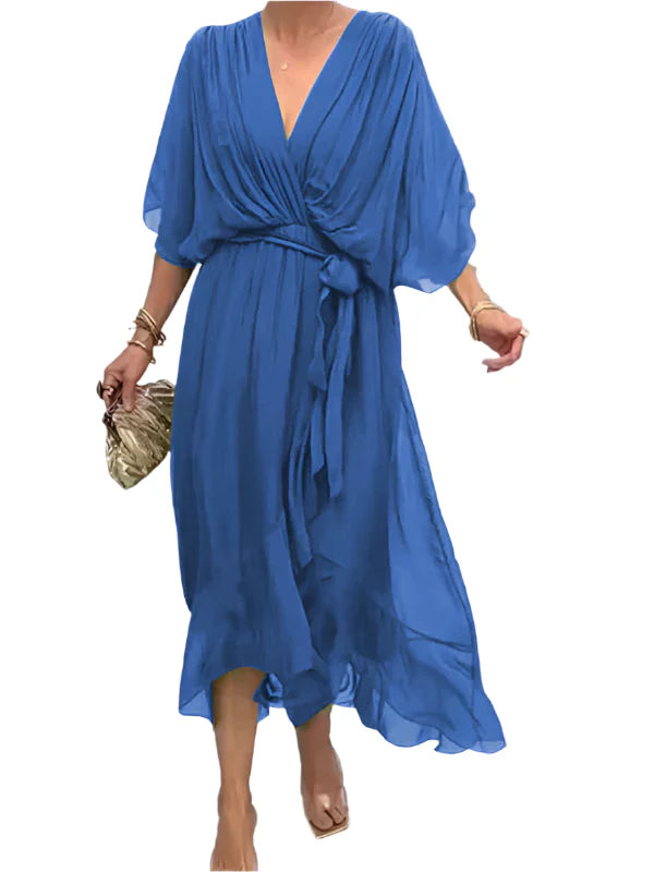 Reah - V-Ausschnitt Chiffonkleid