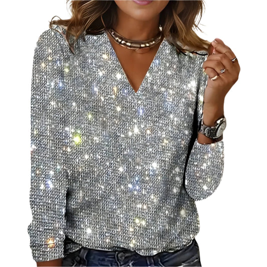 Elara™ – V-Ausschnitt Glitzerbluse