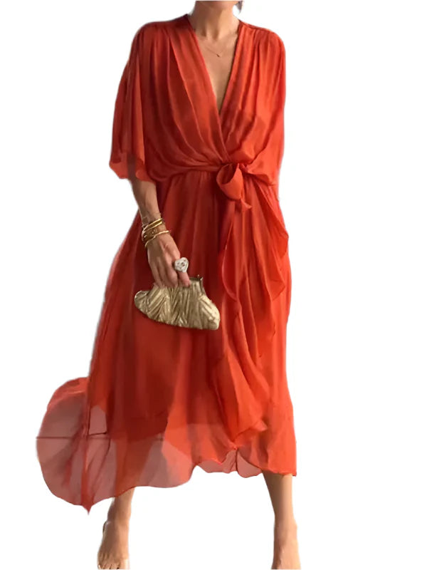 Reah - V-Ausschnitt Chiffonkleid
