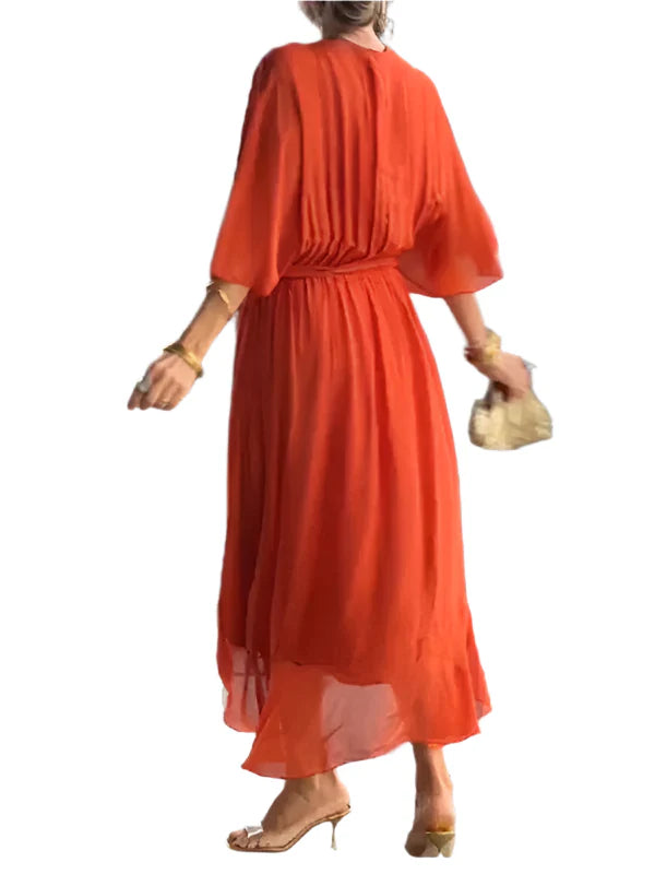 Reah - V-Ausschnitt Chiffonkleid