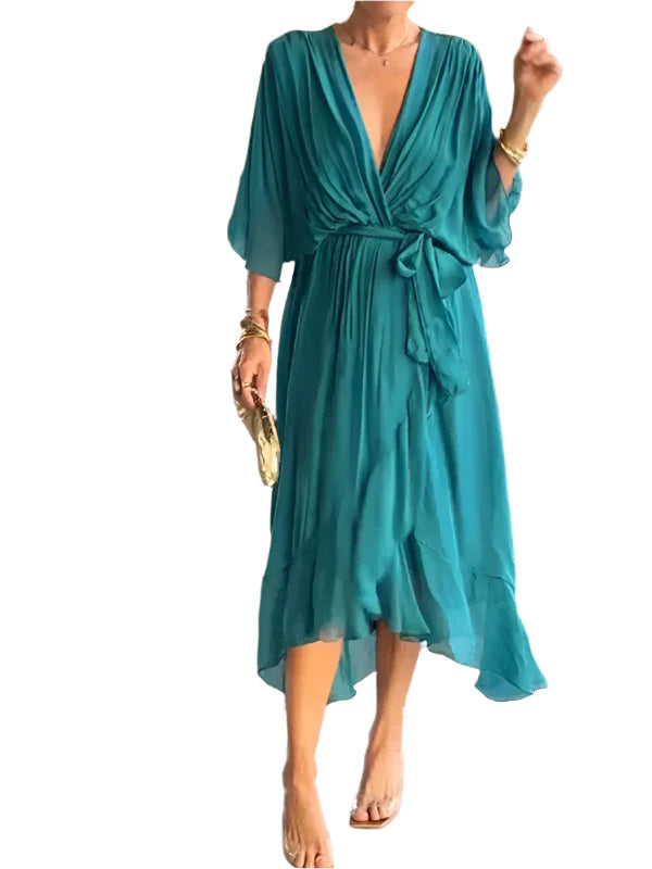 Reah - V-Ausschnitt Chiffonkleid